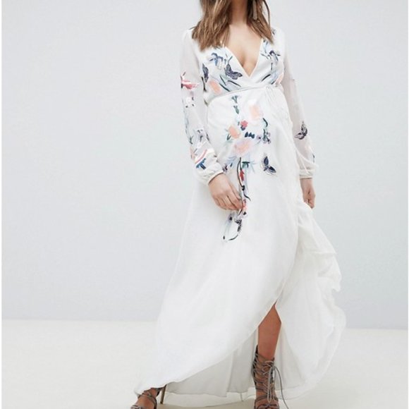 asos Dresses & Skirts - nwt HOPE & IVY MATERNITY EMBROIDERED MAXI DRESS 8